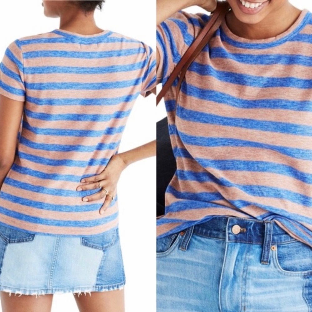 Madewell Blue and Brown Striped Tee